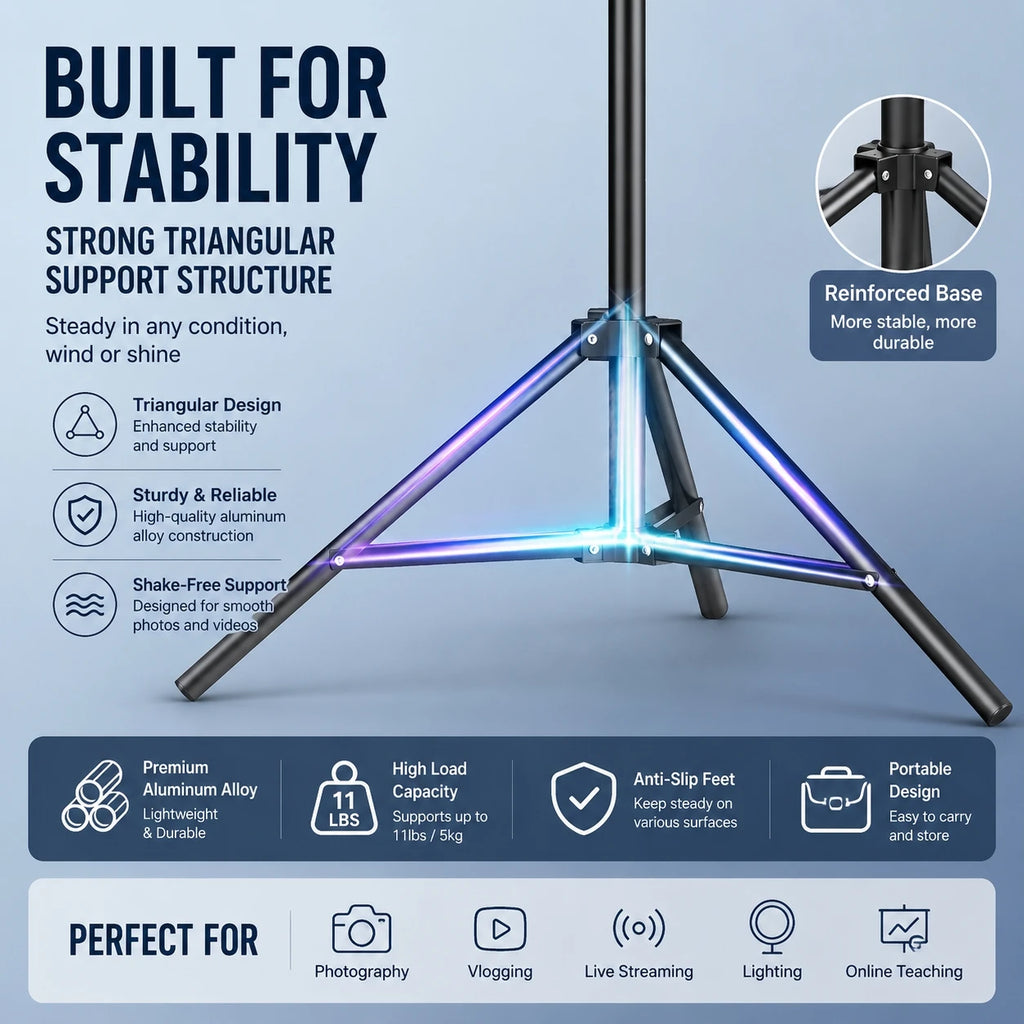 Sturdy Carbon Steel Light Stand 200cm, Foldable Tripod for Studio Photography & Outdoor Use