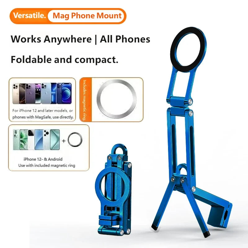 Magnetic Foldable Tripod Aluminum Phone Stand for iPhone MagSafe 16 15 14 13 12 Vlog Live Streaming Outdoor Shooting