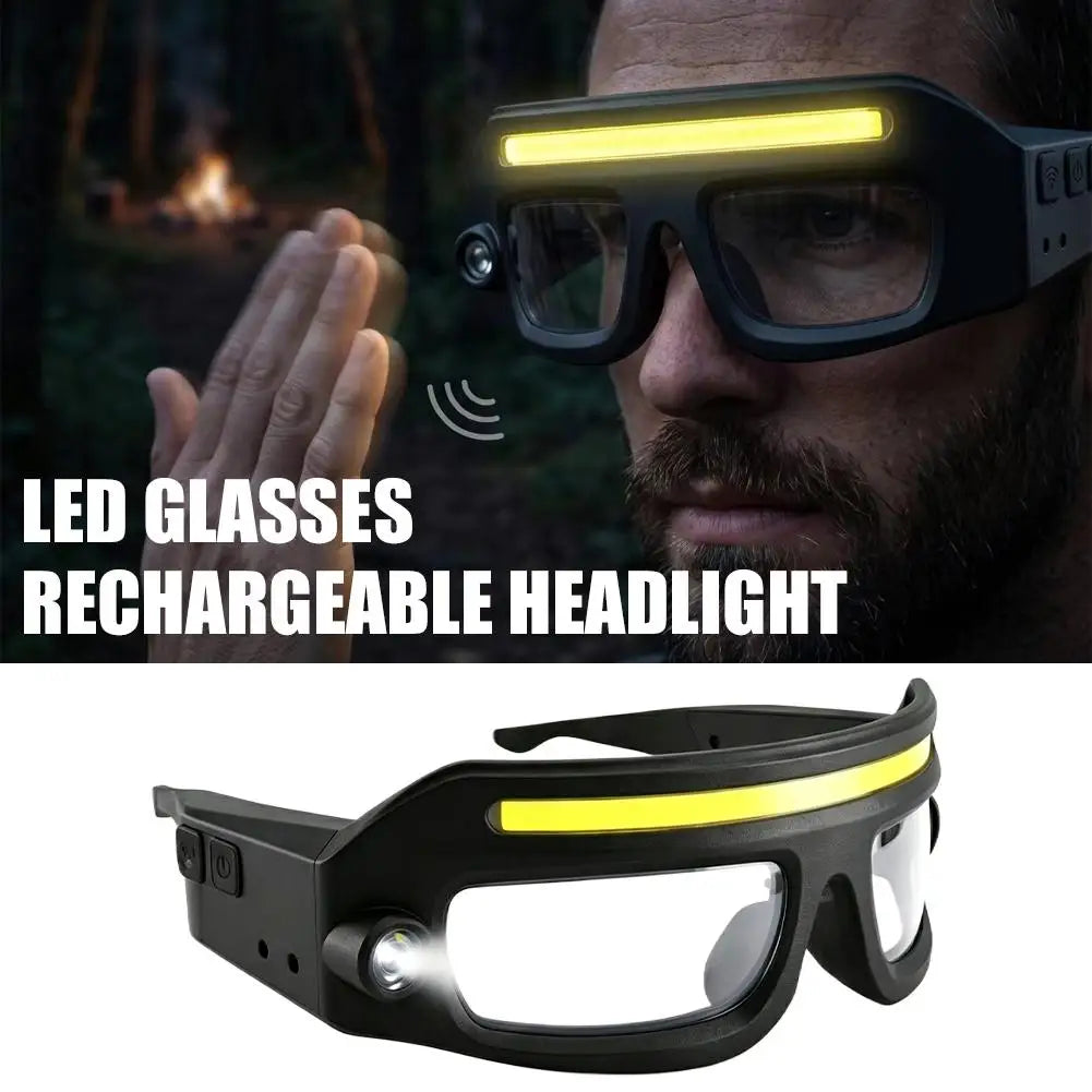 Wearable Glass Headlamp Smart Hand Wave Sensor Rechargeable Multi Mode Light Ultra Light For Workshop Maintenance Camping