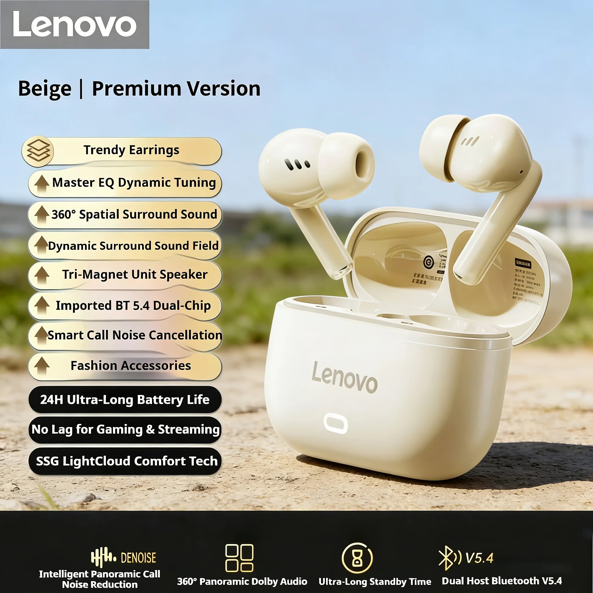Lenovo Bluetooth Earphones EA269 semi in ear wireless earbuds with long-lasting battery life for office/call/sports/music scenes