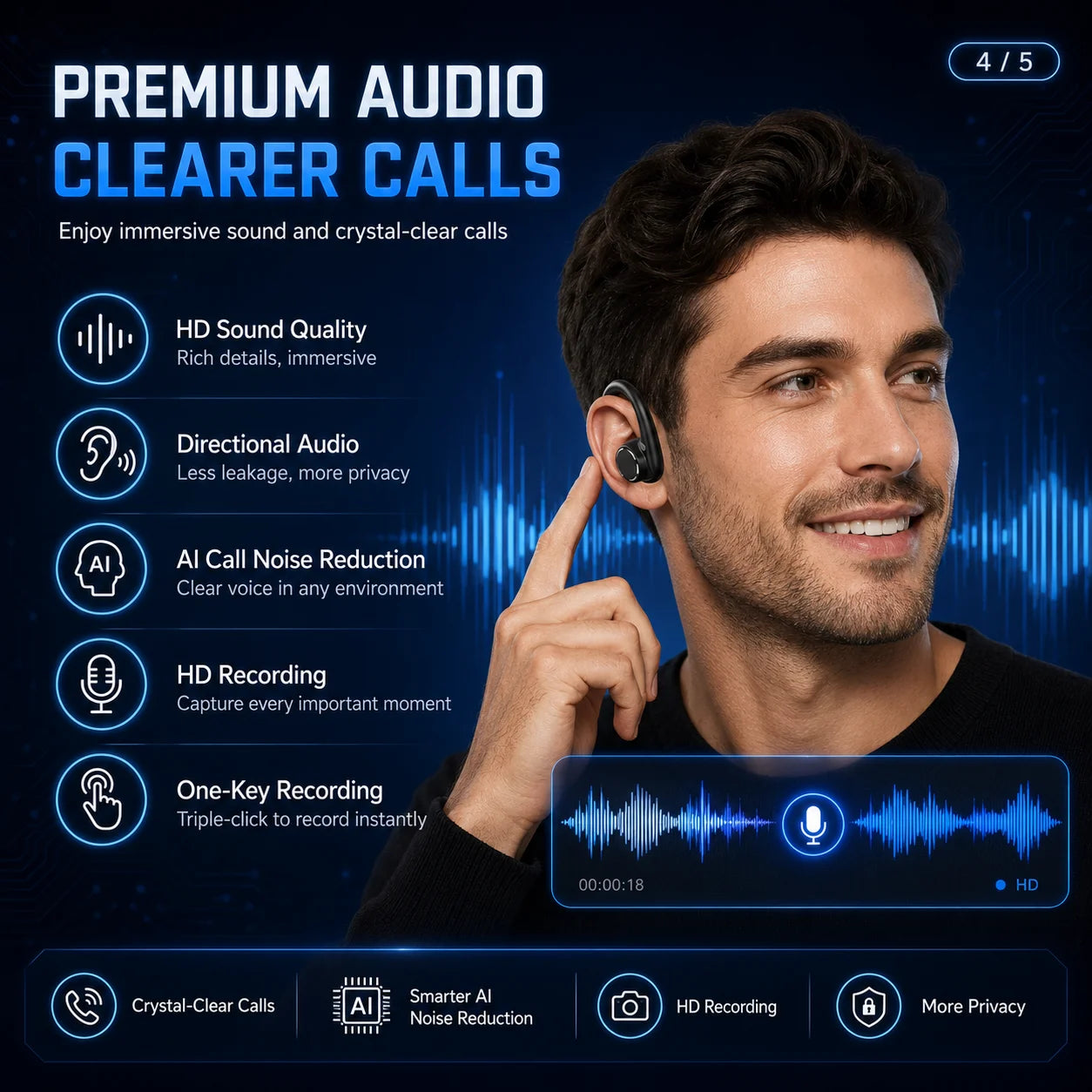 2026 Smart Camera Earphone 8MP Photo Video Voice Recording WiFi File Transfer Bluetooth Call AI Translator Wearable Headset