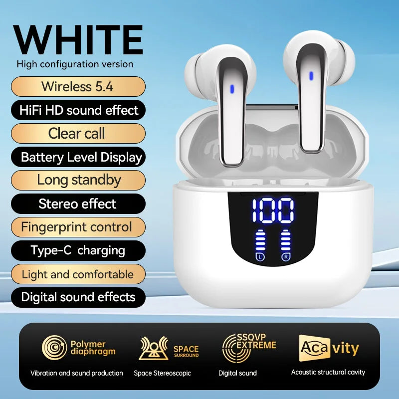Bluetooth 5.4 Earphones HIFI Audio Low Power Earbuds Wireless Sports Earphones Waterproof Active Noise Reduction Earphones