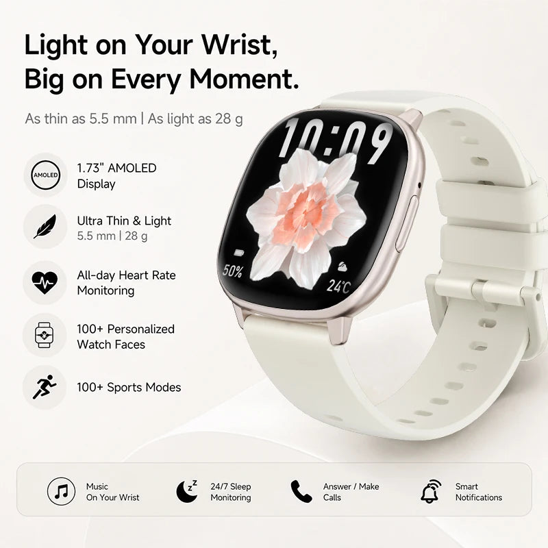 2026 New Smart Watch 5.5mm Ultra-thin 1.73'' AMOLED Men Women 100+ Sports Fitness Wrist Watch BT Call Health Tracker Smartwatch