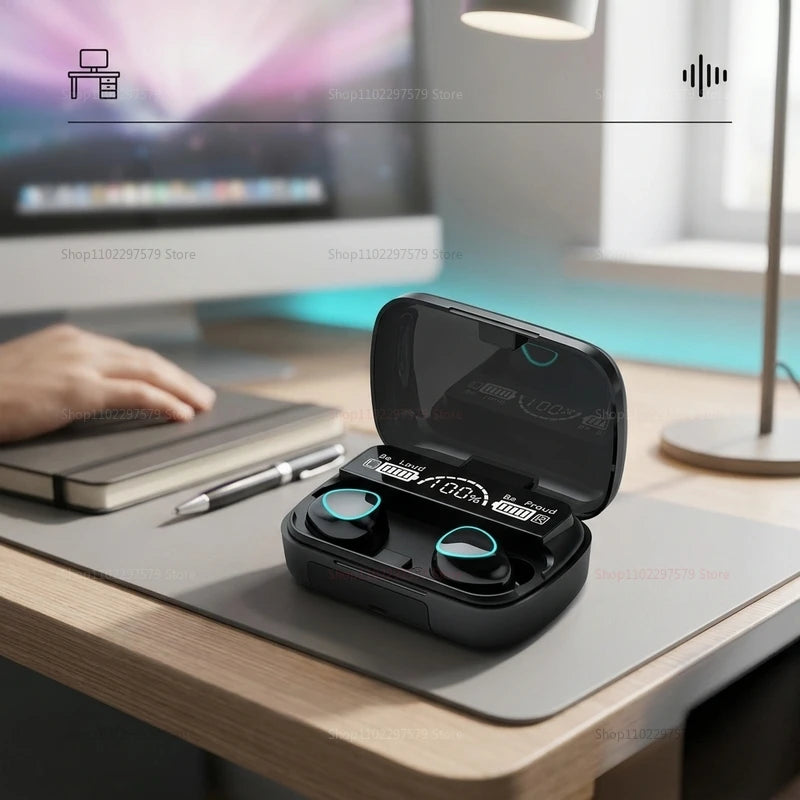 Wireless Bluetooth 5.2 Headset with LED Display Charging Case IPX7 Waterproof Sports Earbuds Noise Cancelling Gaming Earphones