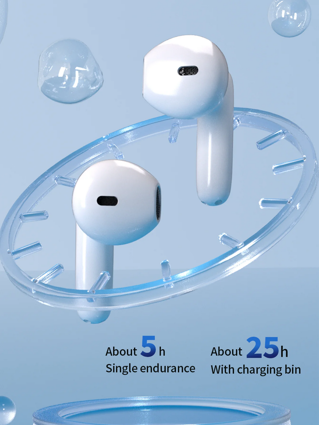 Bluetooth Earbuds with Large Charge Case, LED Power Display, HiFi Sound Quality, White Portable Wireless Earphones for Music