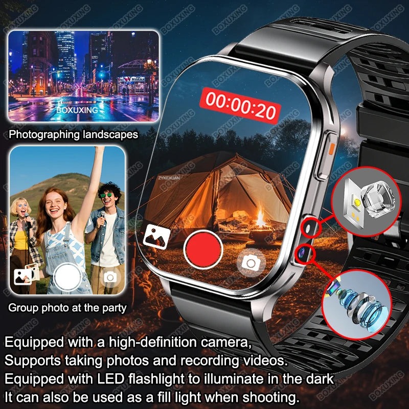 New Camera Smart Watch Photos Record Video Built-in Photo Album Headphone Mode Health Sport IP68 Waterproof Smartwatch Men Women