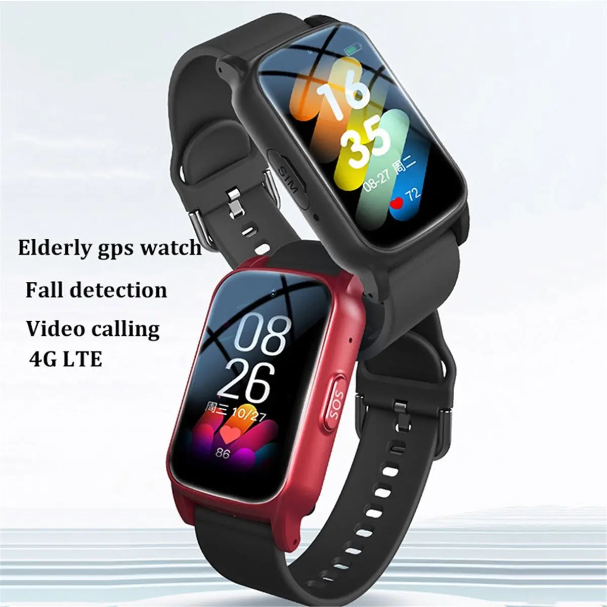 4G Elderly Smart Watch with GPS,SOS,Fall Detection Emergency Support,AI Health Monitoring for Elderly Red A