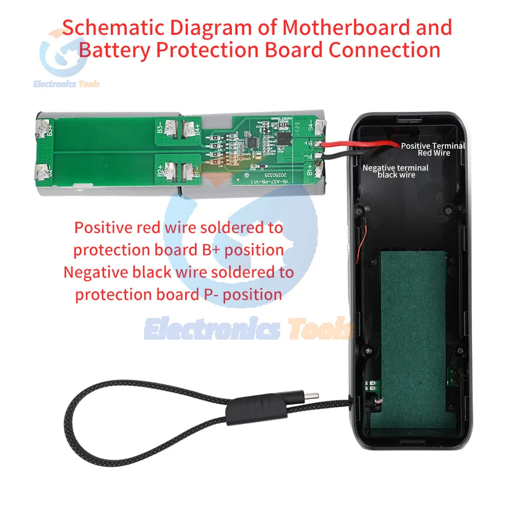 21700 Battery Case High-Power PD100W Fast Charging Power Bank DIY Kit 4-Cell Power Bank Housing with Built-in Cable