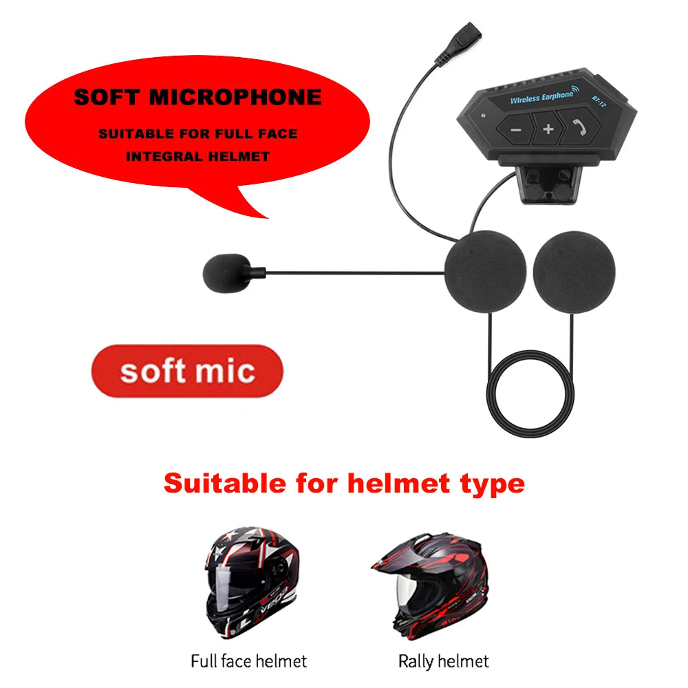 Bluetooth 5.0 Motorcycle Helmet Headset Wireless Handsfree Stereo Earphone Speaker Waterproof Music Player for Motor Bike