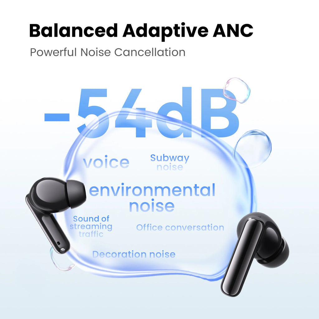 HAYLOU Flowbuds N55 Wireless Earbuds 54dB Adaptive ANC Bluetooth 6.0 LDAC Hi-Res Audio 6-Mic HD Call Earphones 40H Playback IPX5