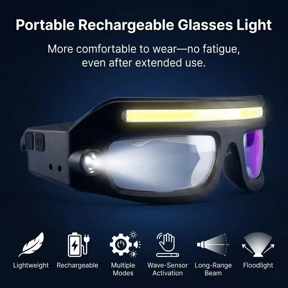 Wearable Glass Headlamp Smart Hand Wave Sensor Rechargeable Multi Mode Light Ultra Light For Workshop Maintenance Camping
