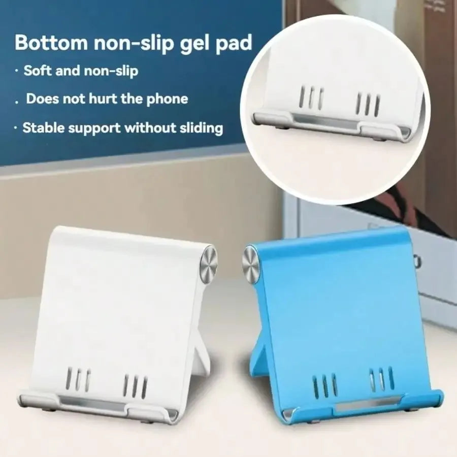 Portable folding phone stand and desktop stand, suitable for storing and carrying smartphones and tablets.