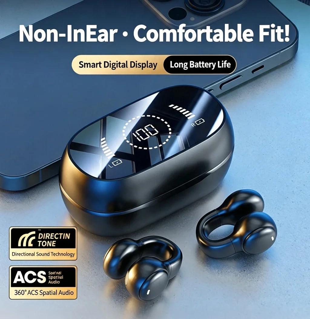 Wireless Headphones Bluetooth Headset With Mic Handsfree Noise Canceling Earphones Clip Ear Music Sports Gaming Earplug