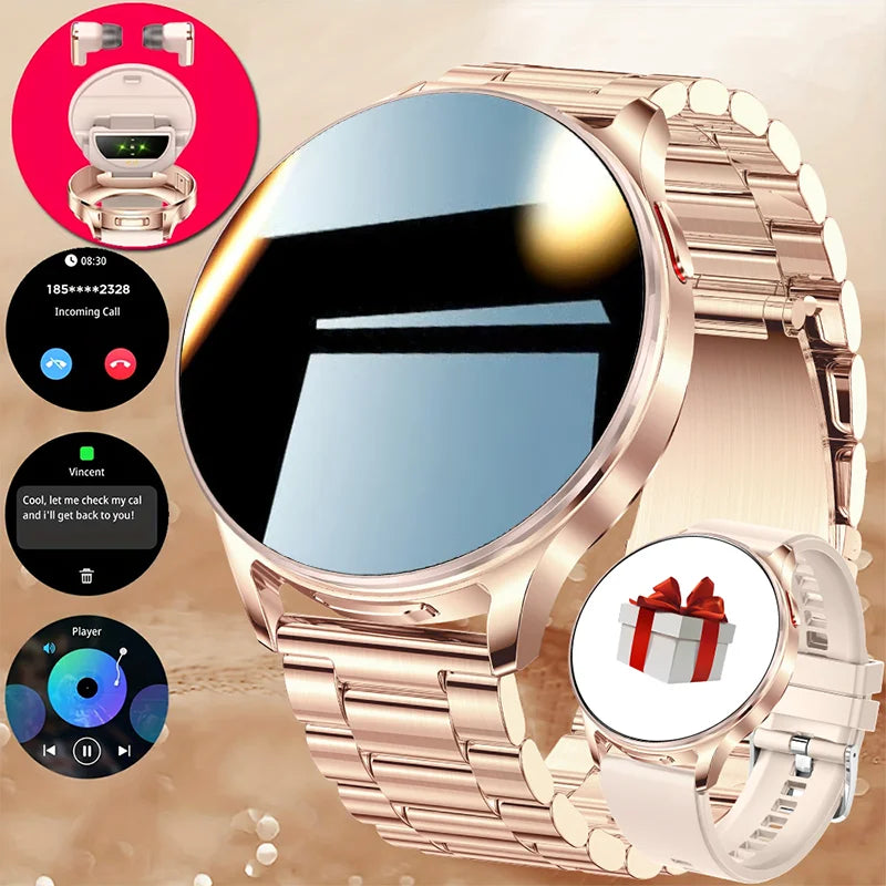 2026 New TWS Smartwatch Earphone 2 In 1 Women Watches with Earbuds Strong Sound Effects Music Lover Waterproof Ladies Smartwatch