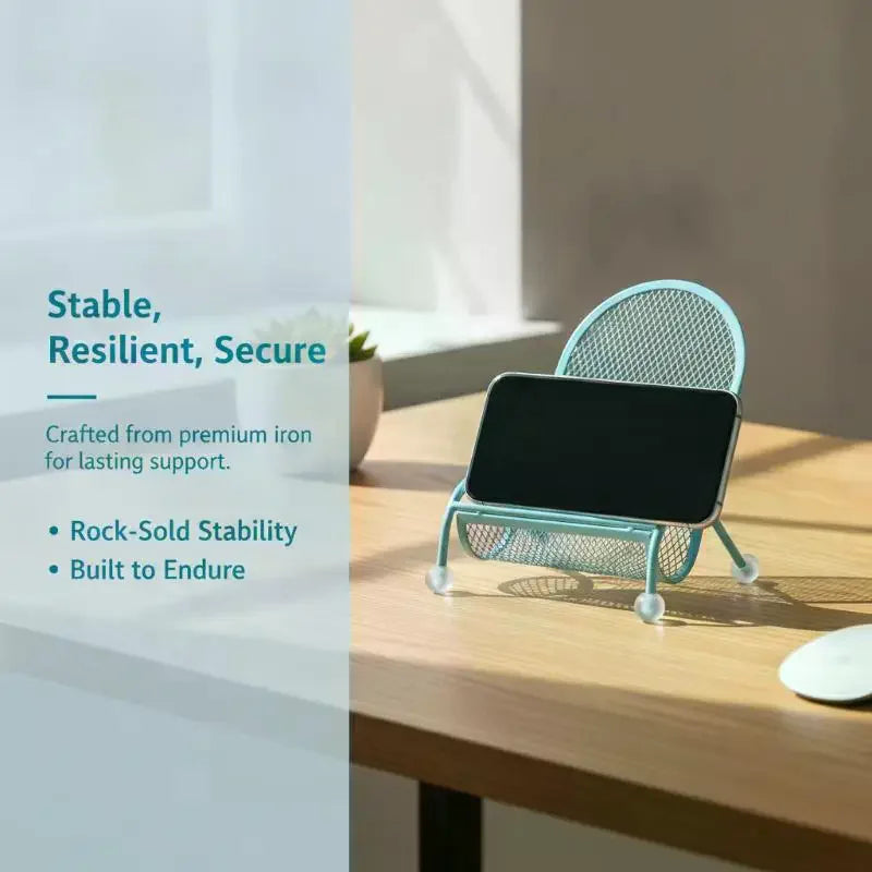 Wrought Iron Phone Stand Heavy Duty Base Ergonomic Design For Bed And Desk Secure Grip For Smartphones Tablets