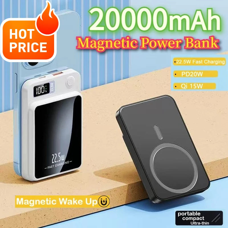 20000mAh Magnetic Wireless Charger Power Bank Fast Charging 22.5W Digital Display Power Bank Portable External Battery