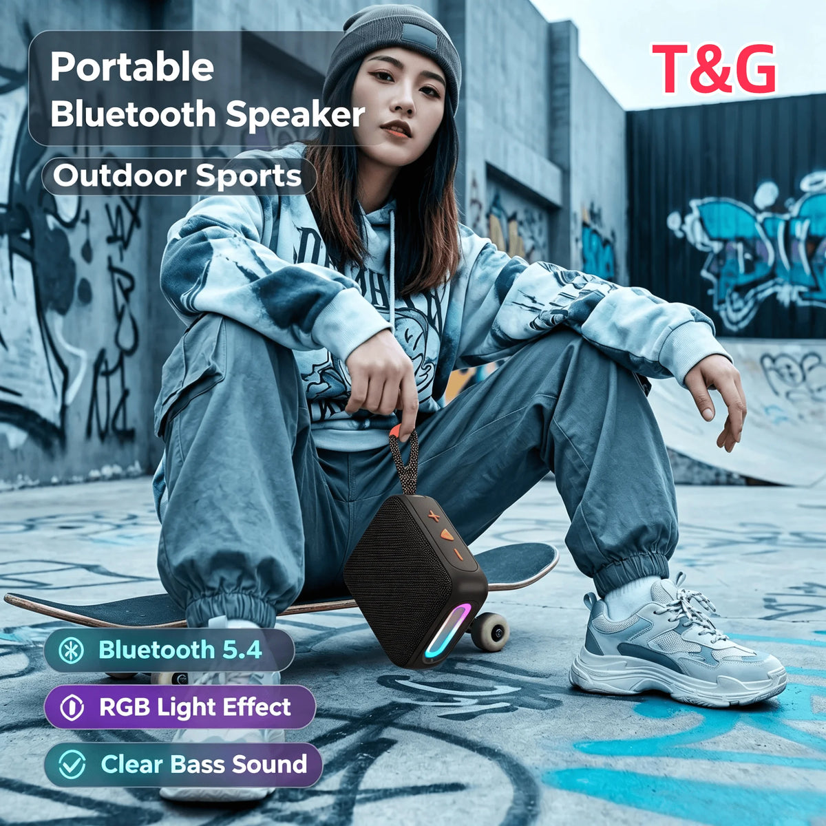 New T&G TG487 Bluetooth 5.4 Portable Speaker Supports Card Insertion TWS Interconnected Outdoor Mini Speaker Sports Bass Speaker