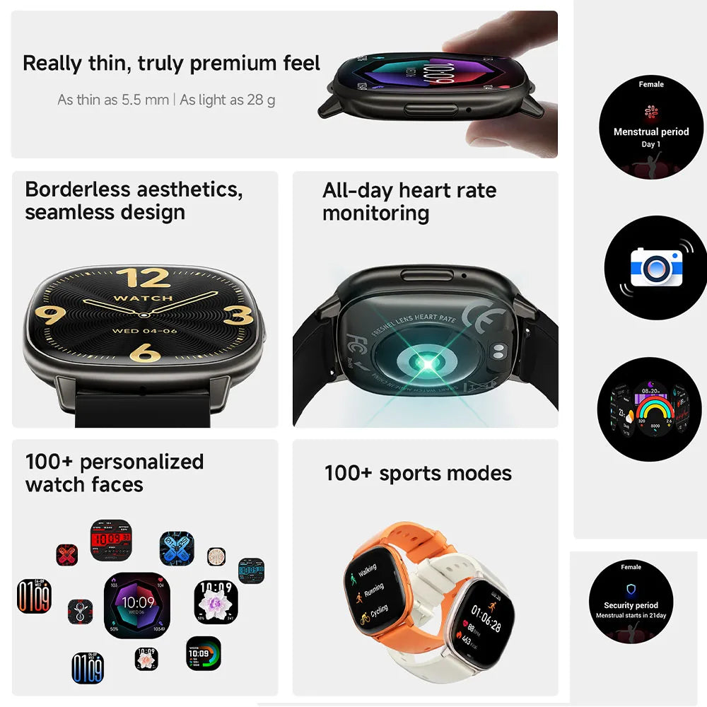 2026 New Smart Watch 5.5mm Ultra-thin 1.73'' AMOLED Men Women 100+ Sports Fitness Wrist Watch BT Call Health Tracker Smartwatch