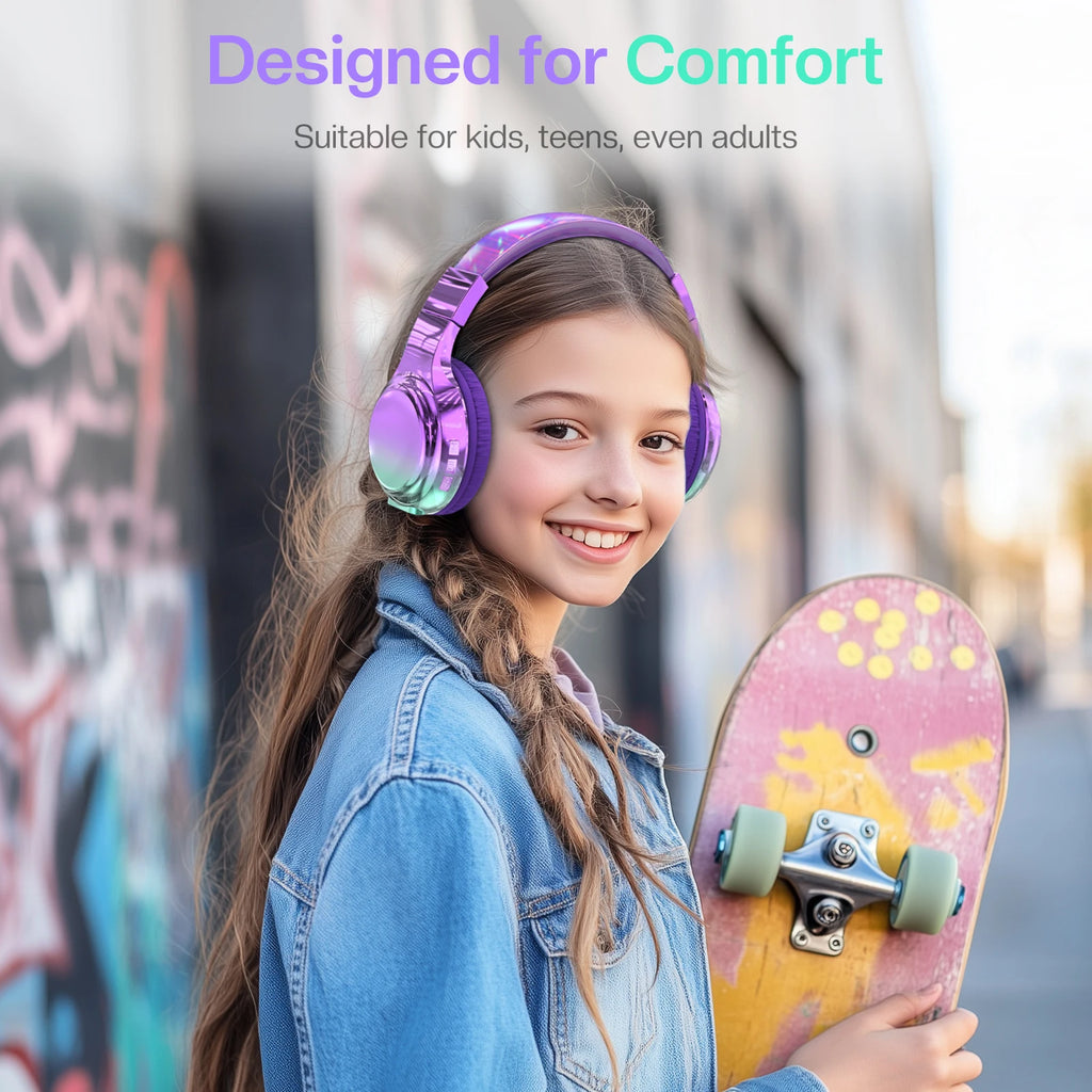 Glossy Bluetooth Headphones For Kids Girls Wireless Stereo Headset With Mic For School Travel Children's Music Helmet Kids Gifts