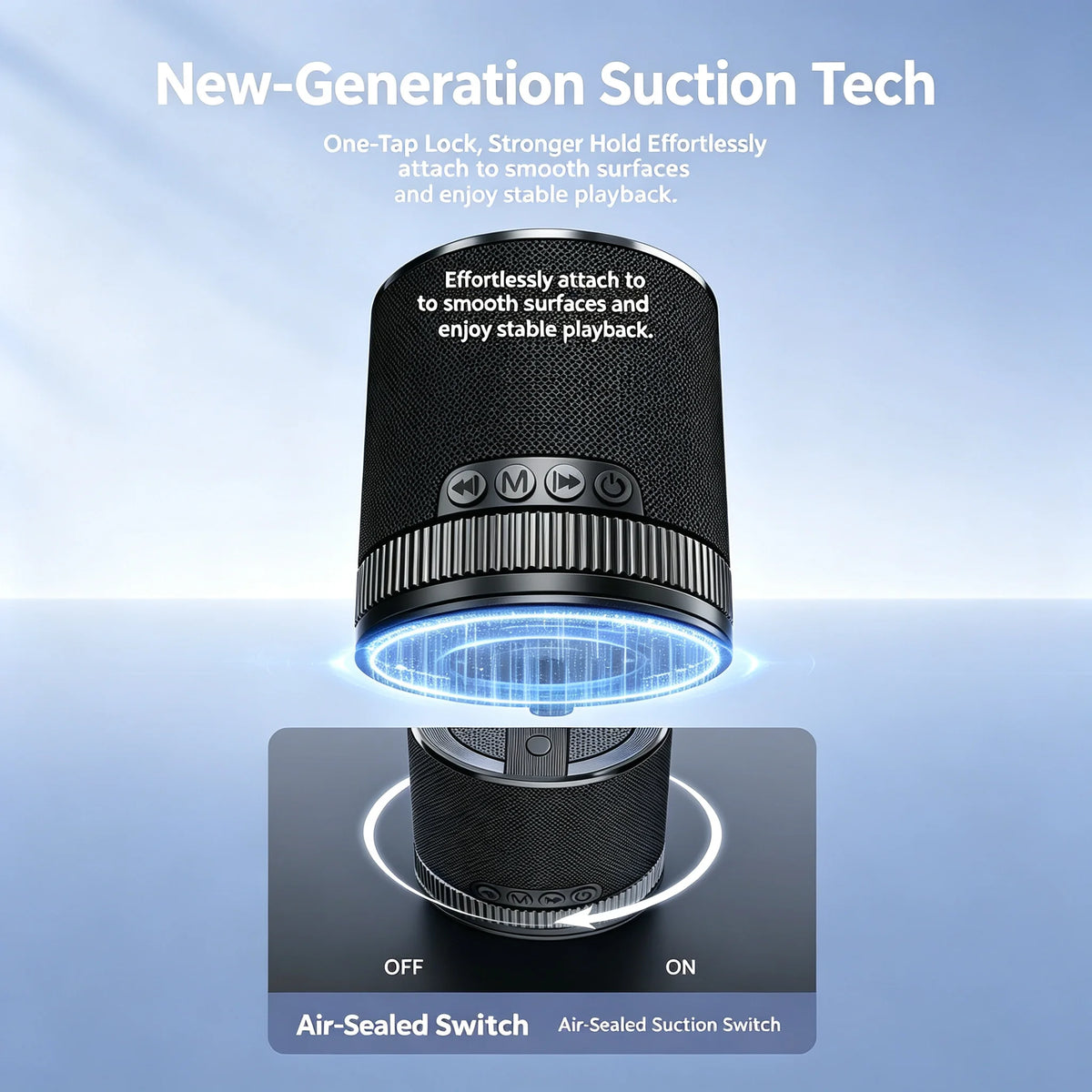 Suction Cup Bluetooth Speakers for Shower Bathroom Exterior Walls/Glass Door 5W Powerful Portable Speaker HiFi Stereo Sound Box