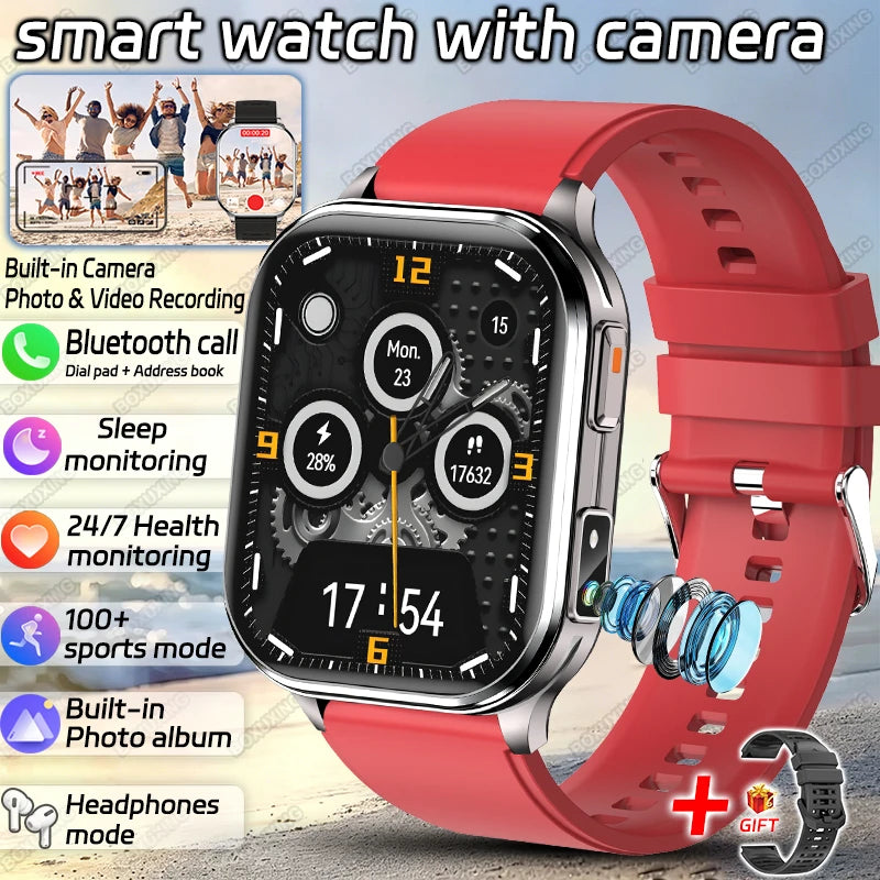 New Camera Smart Watch Photos Record Video Built-in Photo Album Headphone Mode Health Sport IP68 Waterproof Smartwatch Men Women