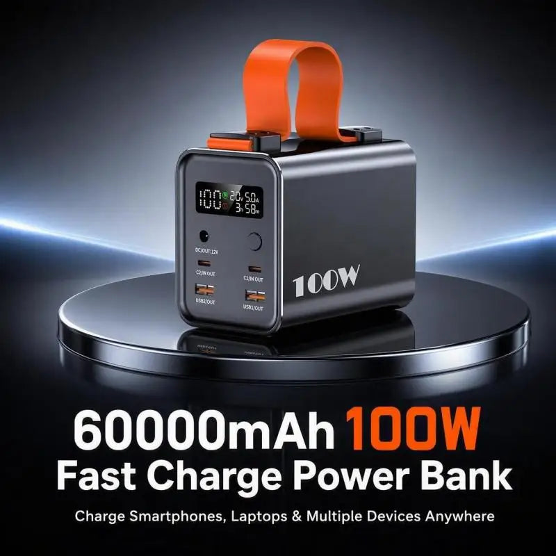 60000mAh 100W Portable Power Bank USB-C PD QC DC Fast Charging High Capacity External Battery Pack For Smart Phone Laptop