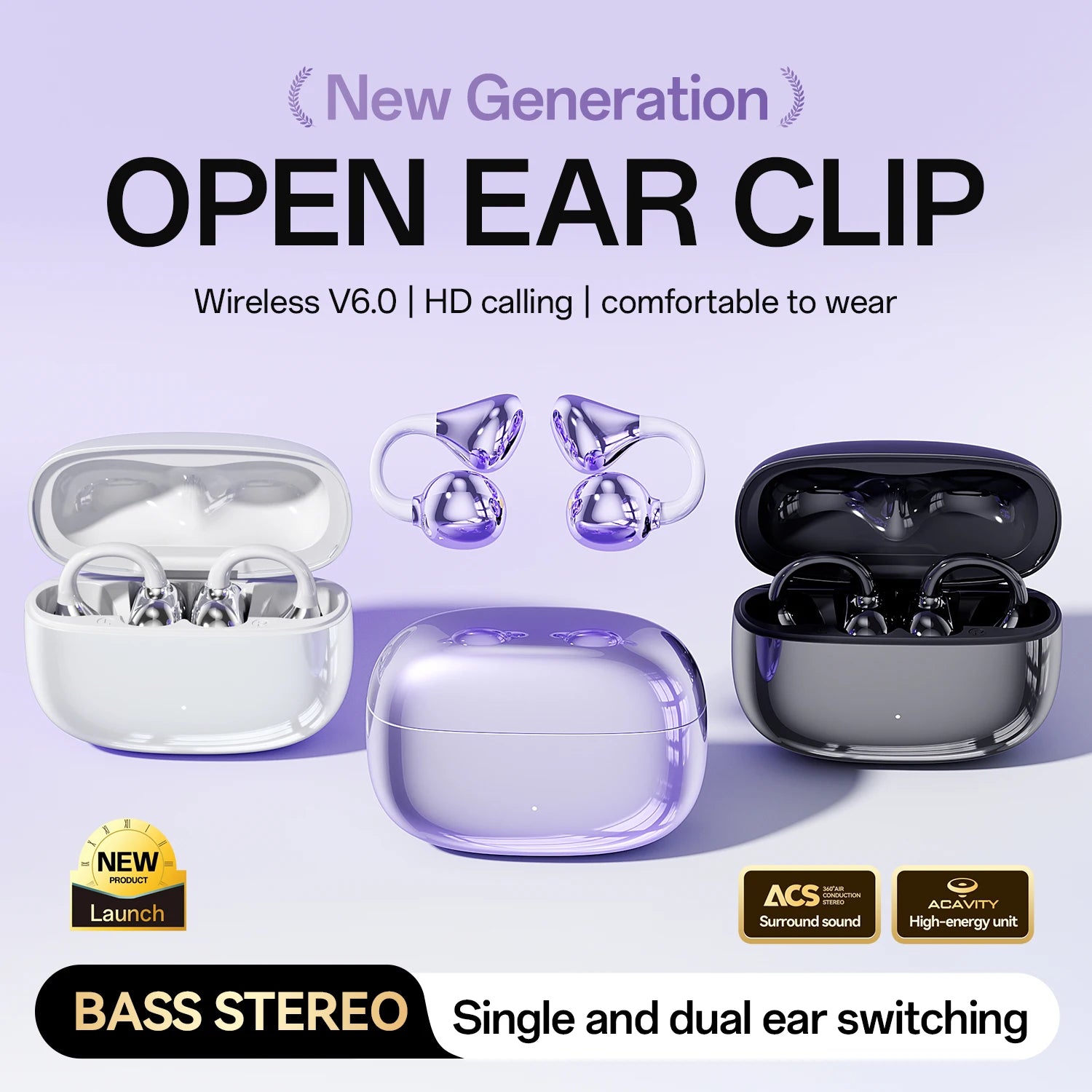 Ear Clip Headphones Bluetooth Earphones Smart Earbuds Touch Portable Earphones Earbuds Noise Wireless Language Headphones