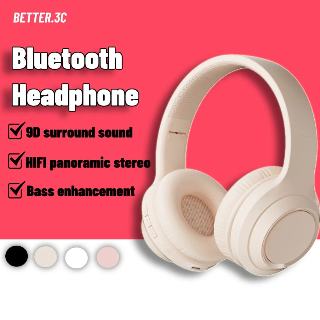 Wireless Bluetooth Headphones Over Ear HIFI Stereo Headsets Noise Reduction Sports Gaming Earphones Music Player with Mic Gifts