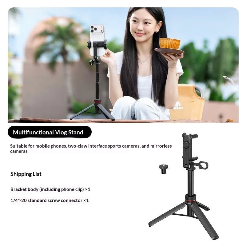 3-in-1 Vlog Stand - Phone/Action Cam/Mirrorless, 18-70cm, 360° Adjustable, 200g Multi-Device Vlog Stand