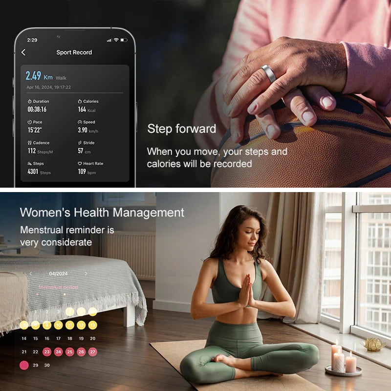 R10 Smart Ring Men Women with Wireless Charging,Health and Sleep Monitor,5ATM Waterproof, Multi-sport Mode For Android IOS Phone