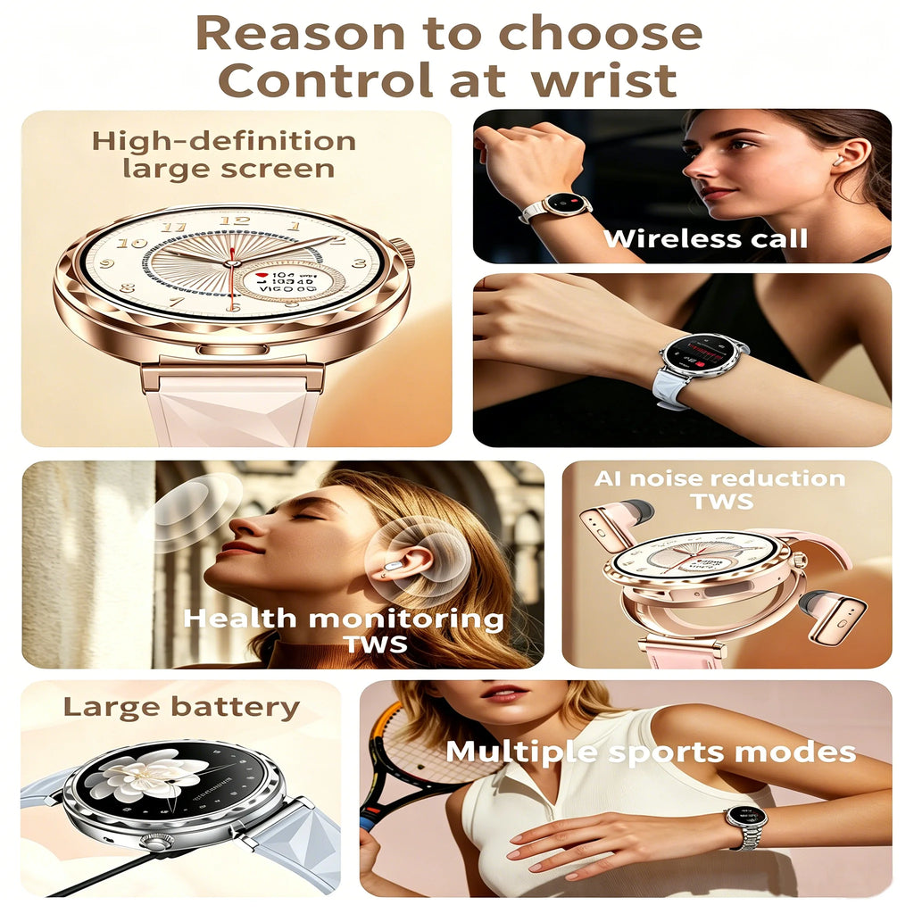 2026 New TWS Smartwatch Earphone 2 In 1 Women Watches with Earbuds Strong Sound Effects Music Lover Waterproof Ladies Smartwatch