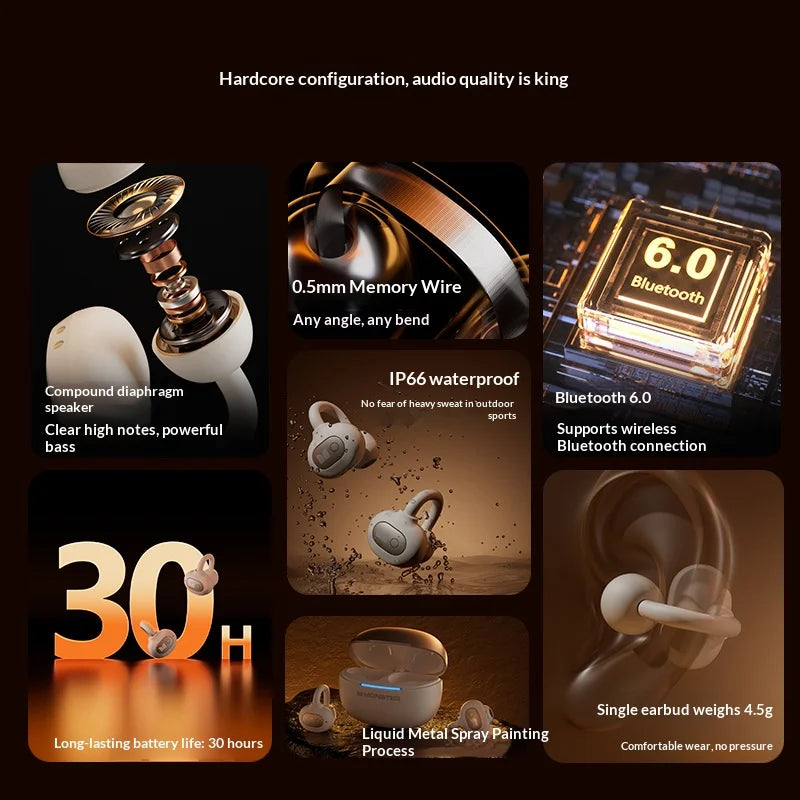 Monster D05 Bluetooth 6.0 Earbuds: Smart Call Noise Cancellation, 30-Hour Battery, Hi-Fi Sound, Secure Fit