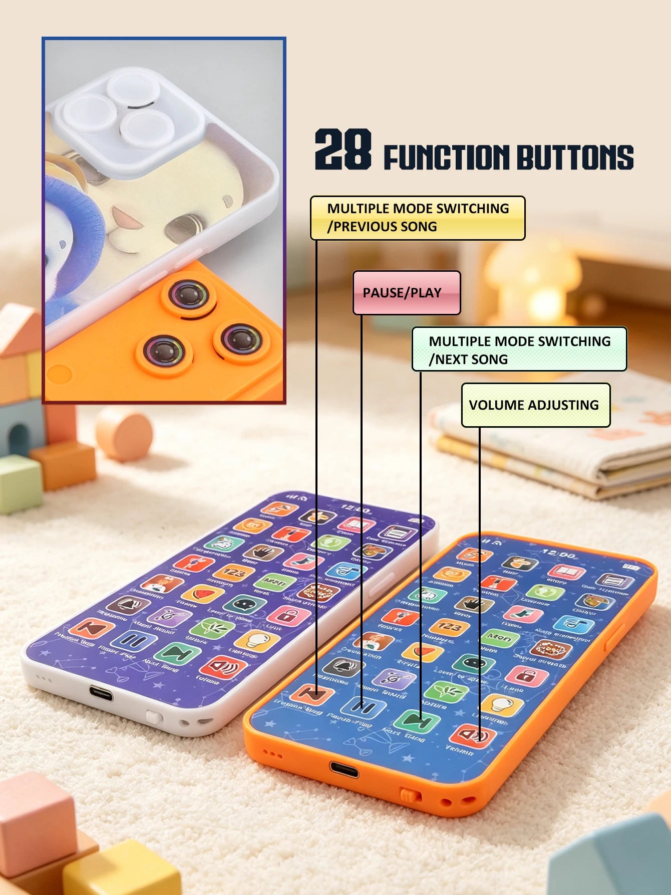 Children's Smart Realistic Toy Smartphone  Educational Early Learning Device for Babies, Holiday Gift for Boys and Girls