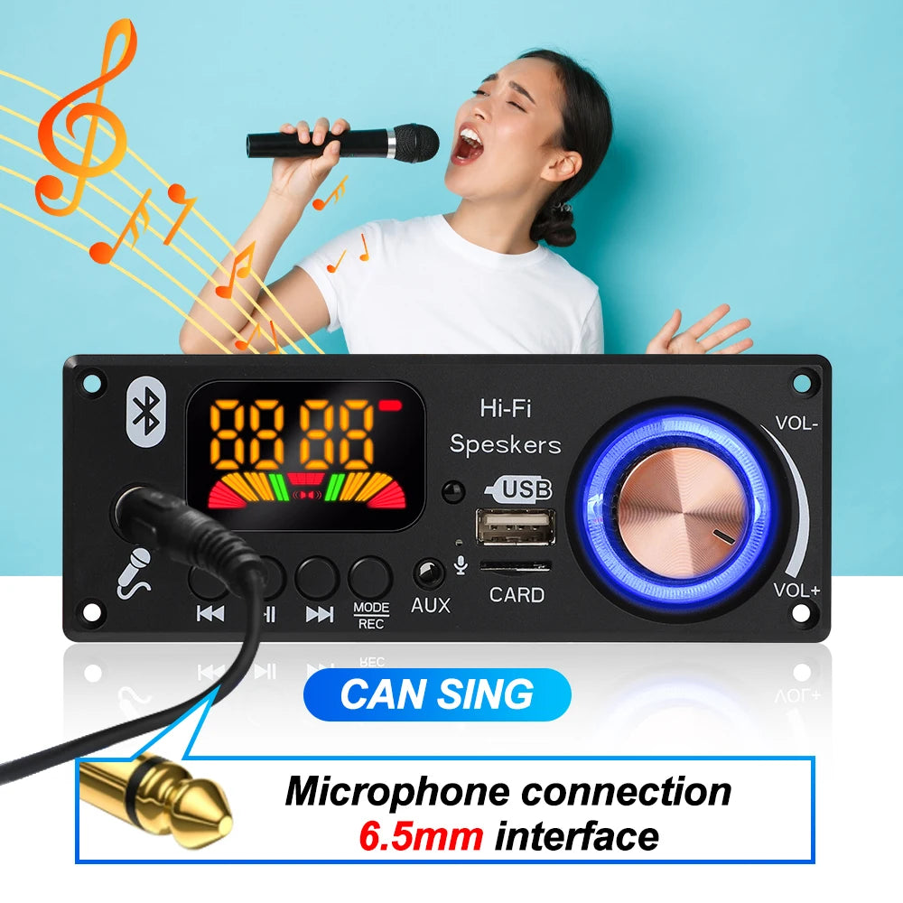 Bluetooth 5.1 MP3 WMA WAV Decoder Board 12V Handsfree 6.5mm Microphone USB TF FM Car Audio Music Player Speaker Volume Control