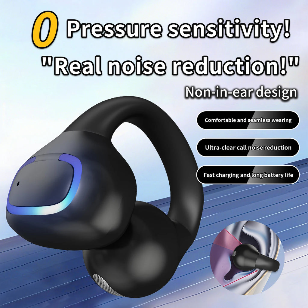 Bluetooth 5.3 Earphone Ear Clip Headphones Wireless Headset HiFi Stereo Noise Reduction Earbud For Men Women