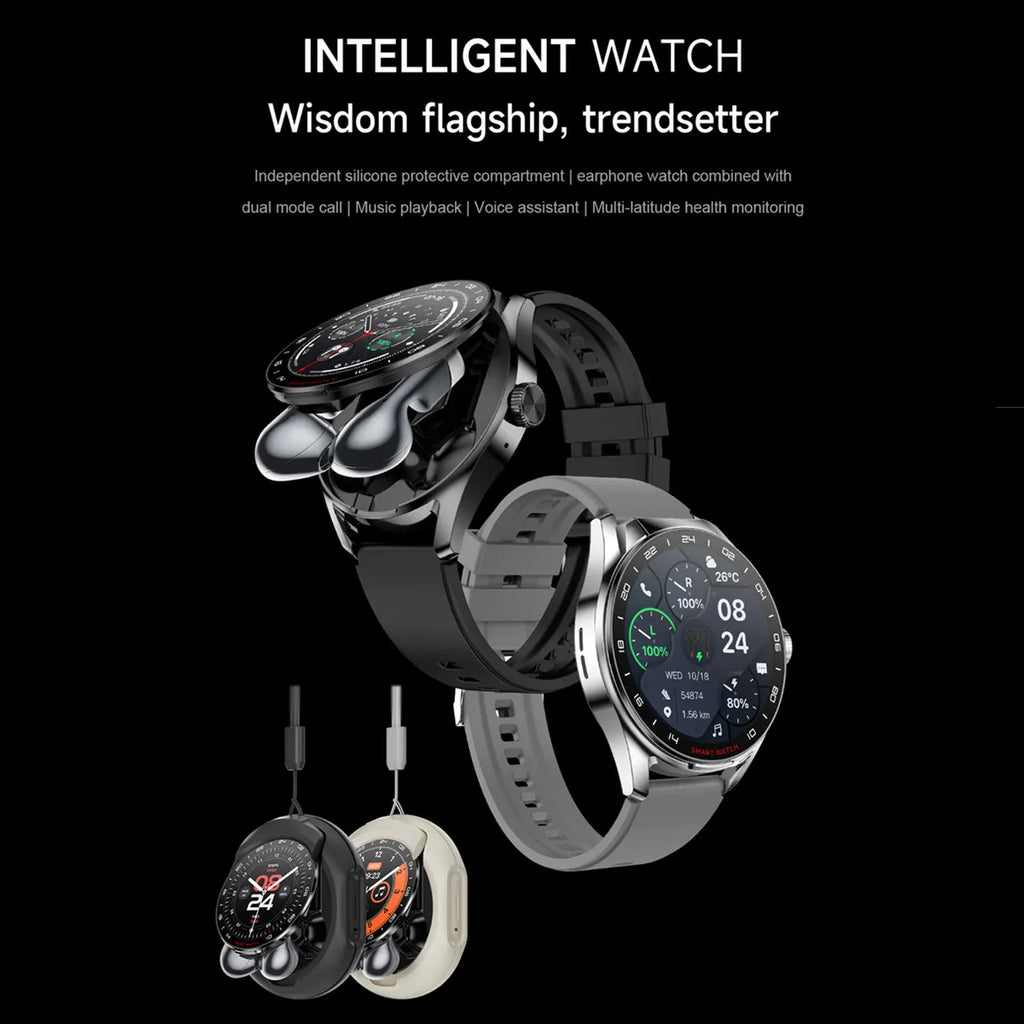 Smart Watch Earphone Built in Bluetooth Call Voice Assistant Music Play 1.46inch 360*360HD Dispaly Smartwatch for Android IOS
