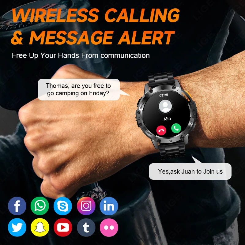 2026 New AMOLED Smart Watch Men with Flashlight Sports Waterproof Fitness Tracker Bluetooth Call Smartwatch Man For Android ios