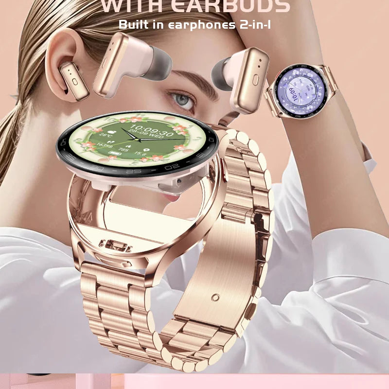 2026 New TWS Smartwatch Earphone 2 In 1 Women Watches with Earbuds Strong Sound Effects Music Lover Waterproof Ladies Smartwatch