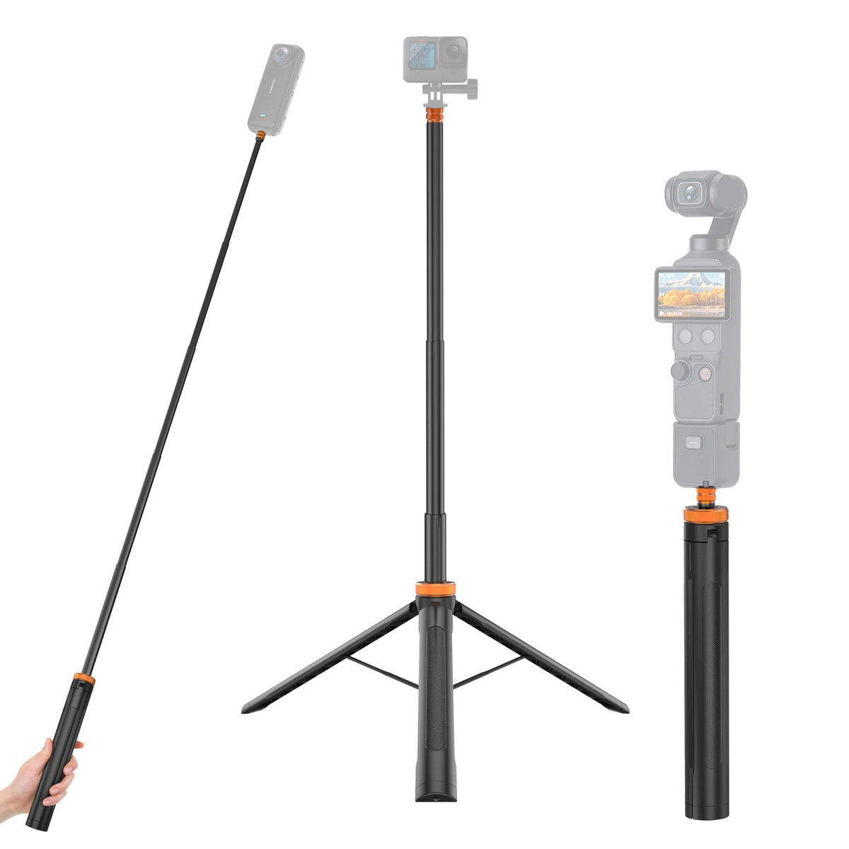 Portable Street Photography Tripod Stand Auto-Extendable Aluminum Alloy Pole Adjustable 1.5m with 1/4 Screw Nuts Selfie Stick Us