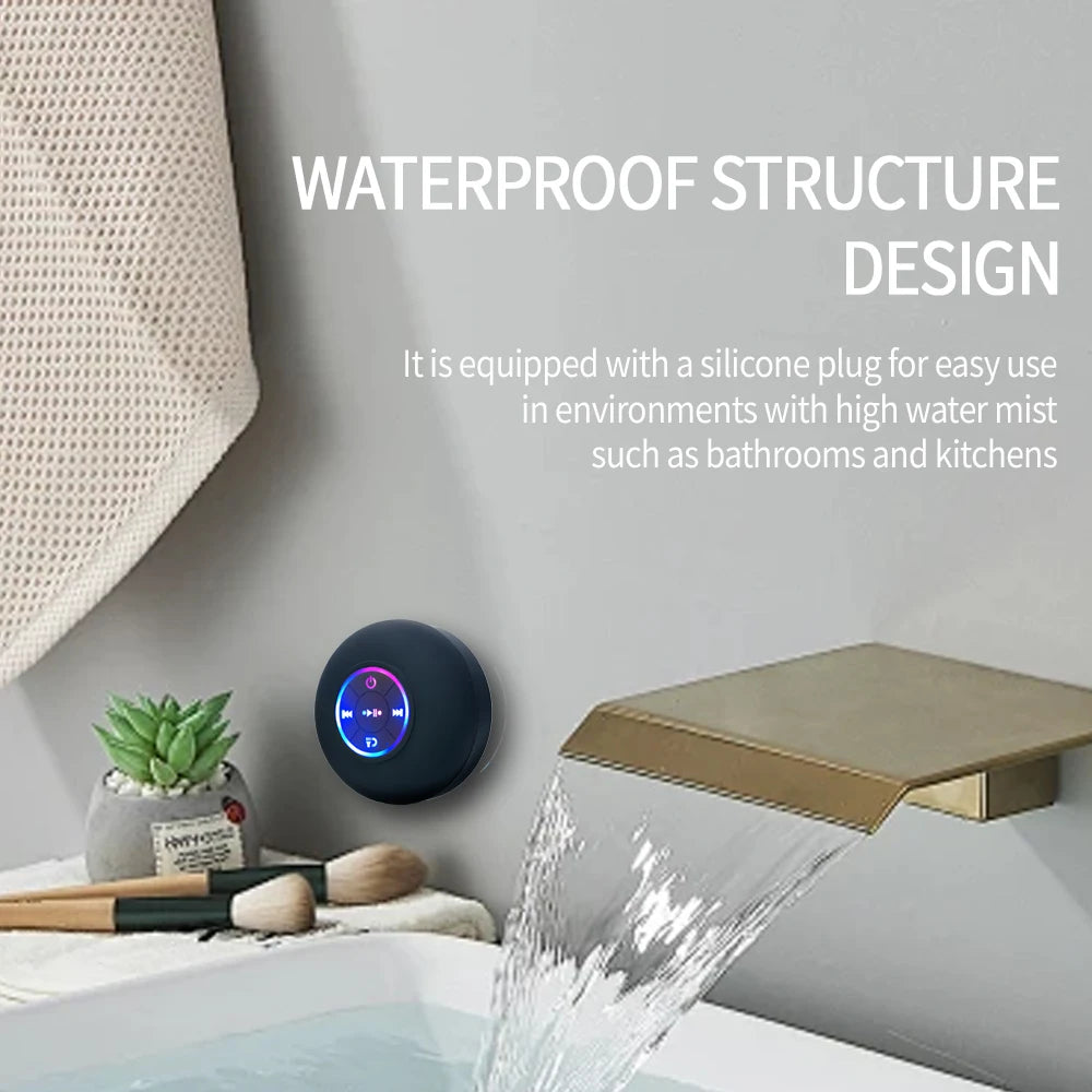 Portable Wireless Bluetooth 5.0 Speaker LED IPX4 Waterproof Loudspeaker For Outdoor Bathroom Large Suction Cup Stereo Sound Box