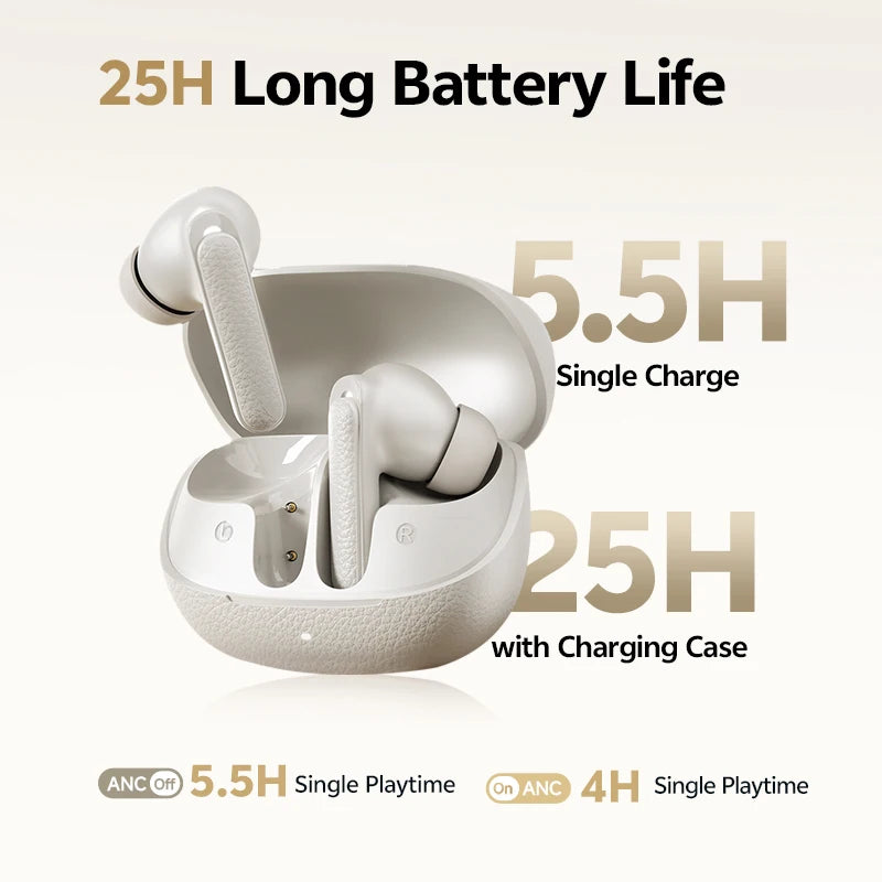 QCY Buds ANC -45dB Adaptive Noise Cancelling Wireless Bluetooth 5.4 Earbuds 6 Mics Clear Call 10mm Dynamic Driver Earphone 25Hrs