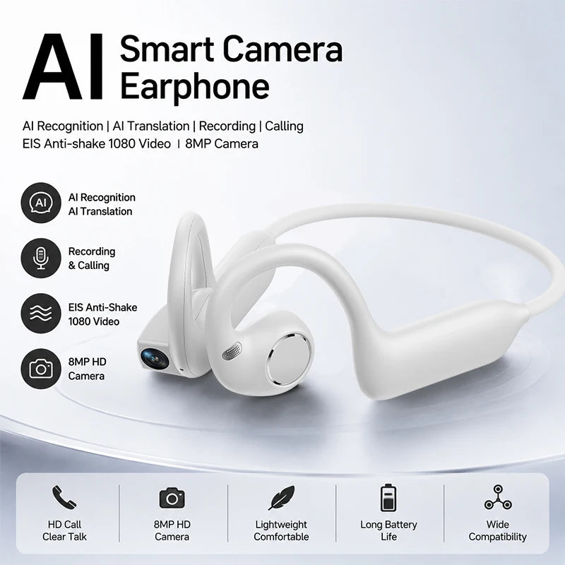 2026 Smart Camera Earphone 8MP Photo Video Voice Recording WiFi File Transfer Bluetooth Call AI Translator Wearable Headset