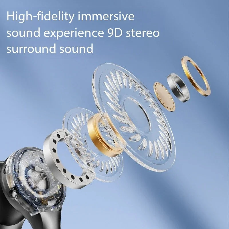 Wireless Headphones Bluetooth Headset With Mic Handsfree Noise Canceling Earphones Clip Ear Music Sports Gaming Earplug