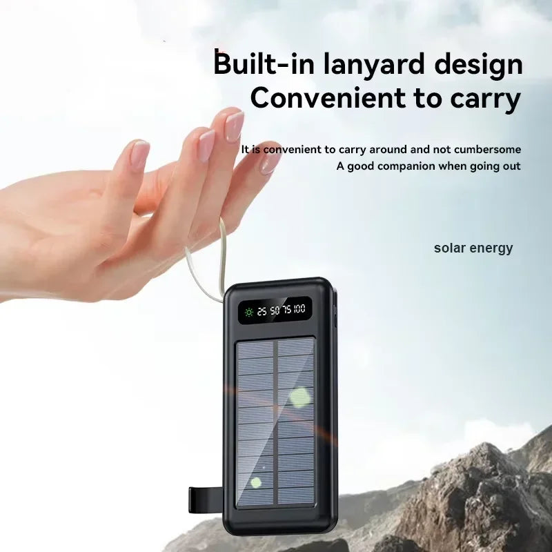 Solar Power Bank 500000mAh Fast Charging Powerbank High Capacity Portable Mobile Power Flashlight Built in 4 Cables Battery