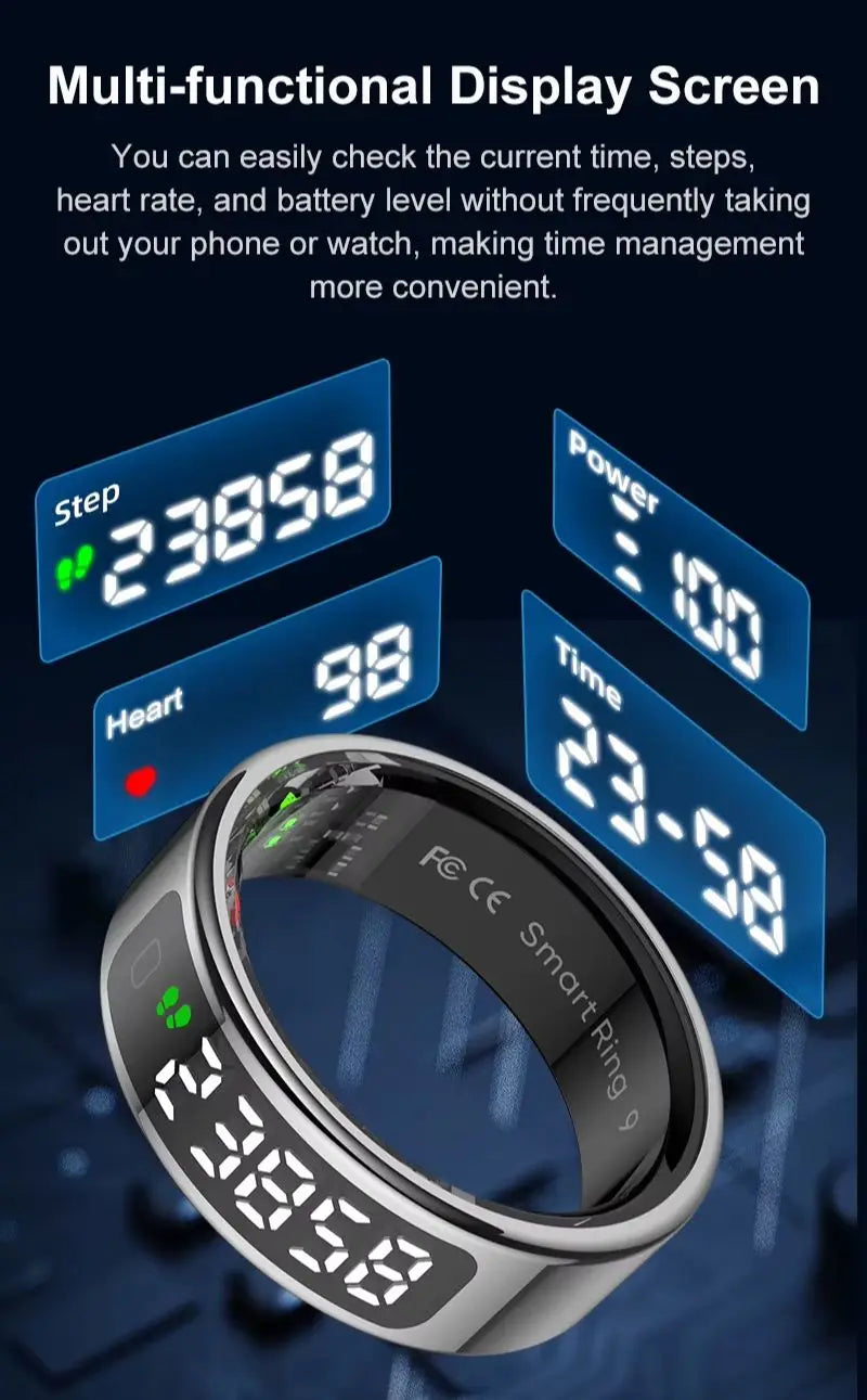 New R11 Smart Ring With Display Wireless Charging Screen Gesture Control Health Monitor 5ATM Waterproof Sport Fitness Smart Ring