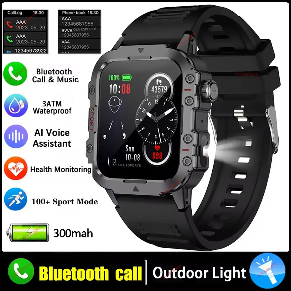 2026 New Military Smart Watch Men IP67 3ATM Outdoor Sports Fitness Tracker Blood Pressure Health Monitor BT Calls GPS Smartwatch