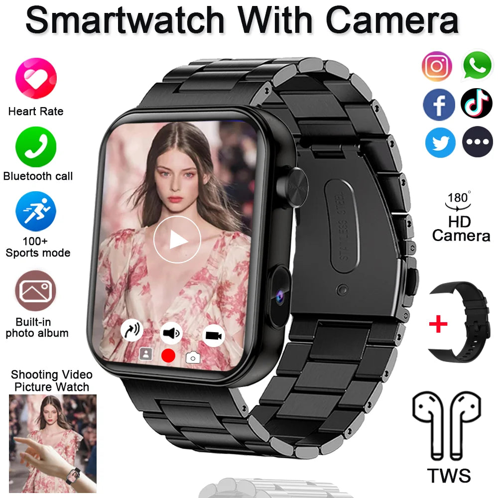 2025 New Smart Watch with Camera Record Videos Sync Phone Camera Large Memory Dynamic Video Dial Music Bluetooth Call Smartwatch
