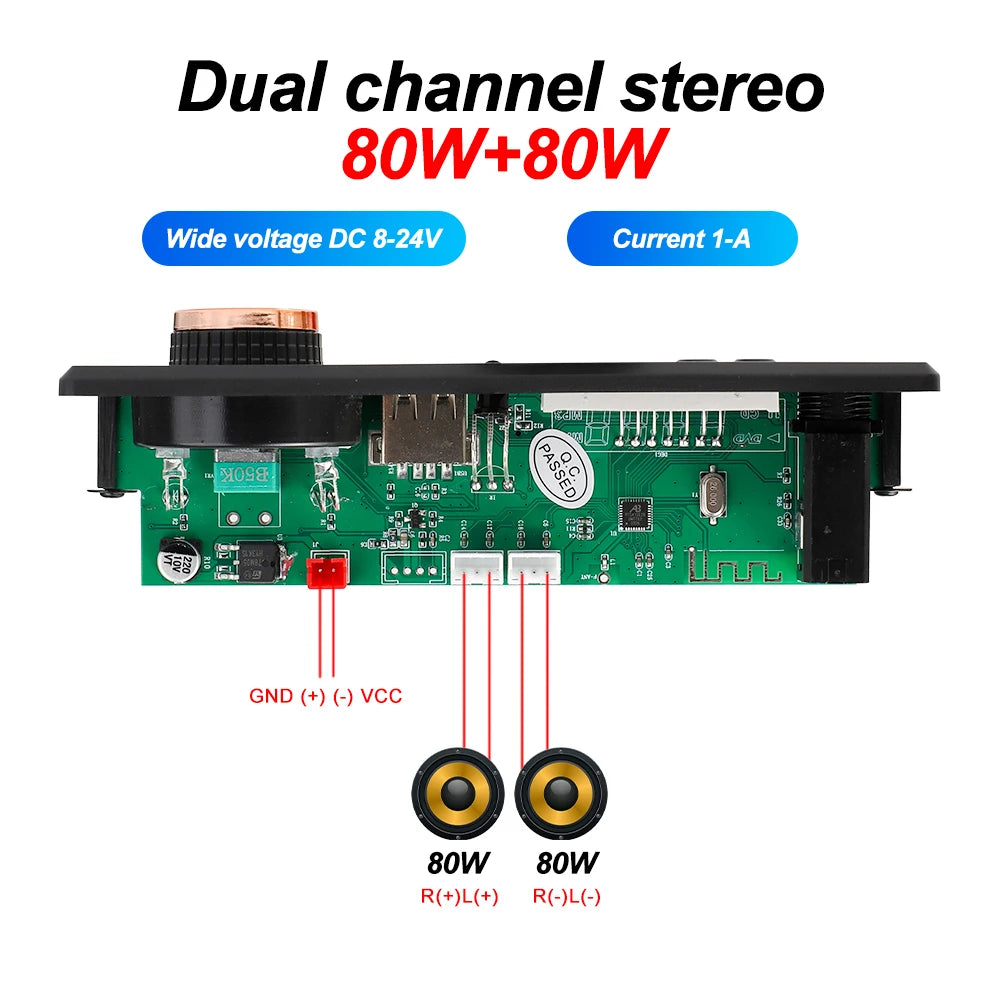 Bluetooth 5.1 MP3 WMA WAV Decoder Board 12V Handsfree 6.5mm Microphone USB TF FM Car Audio Music Player Speaker Volume Control
