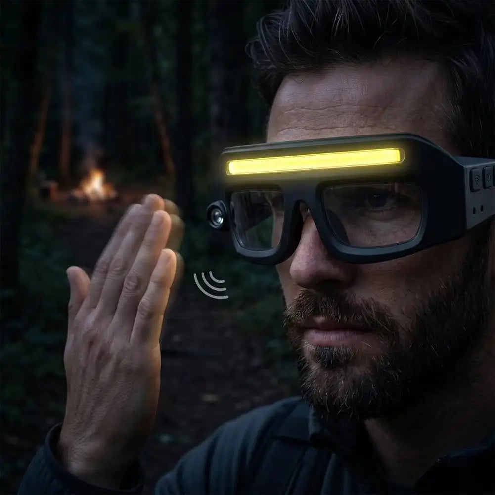 Wearable Glass Headlamp Smart Hand Wave Sensor Rechargeable Multi Mode Light Ultra Light For Workshop Maintenance Camping