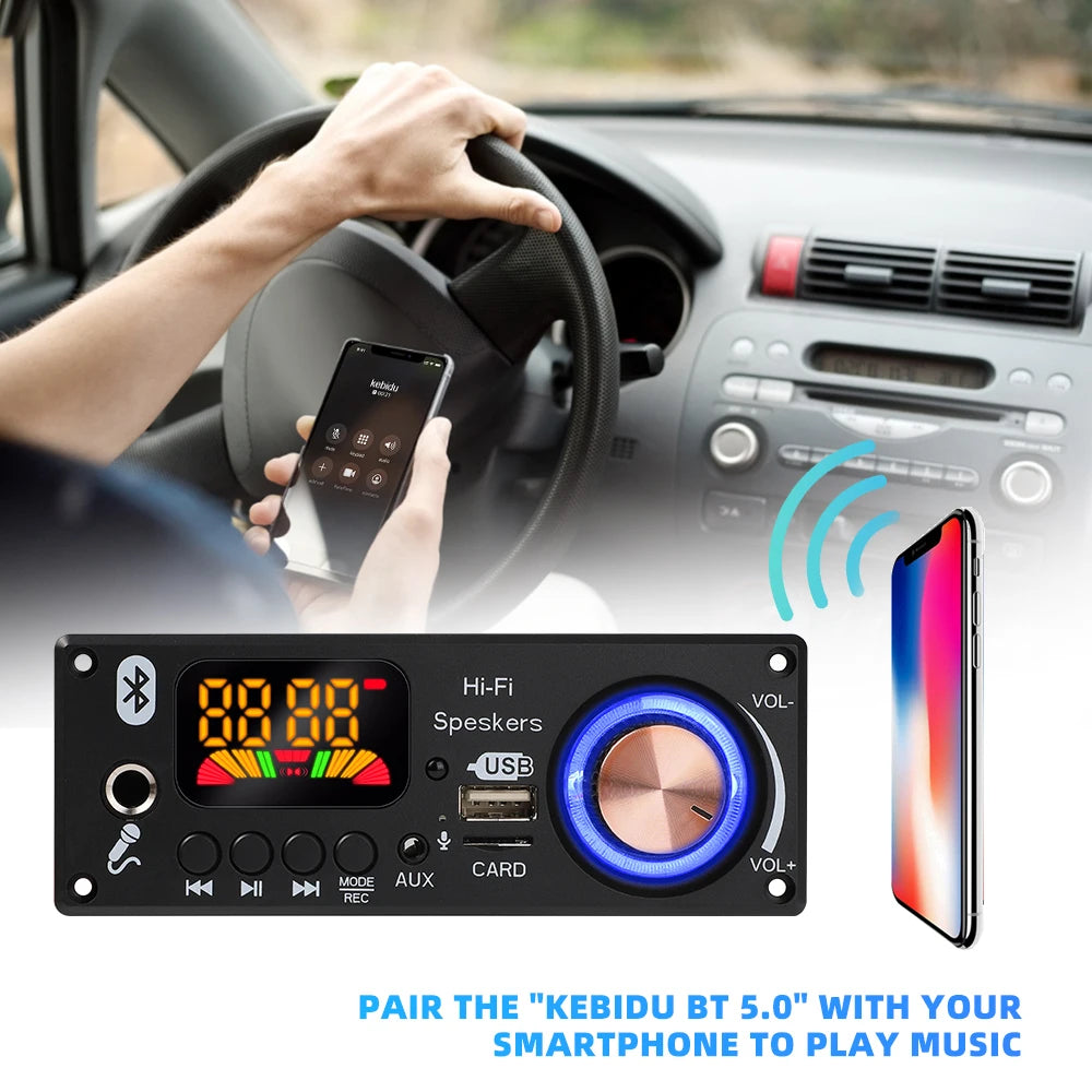 Bluetooth 5.1 MP3 WMA WAV Decoder Board 12V Handsfree 6.5mm Microphone USB TF FM Car Audio Music Player Speaker Volume Control